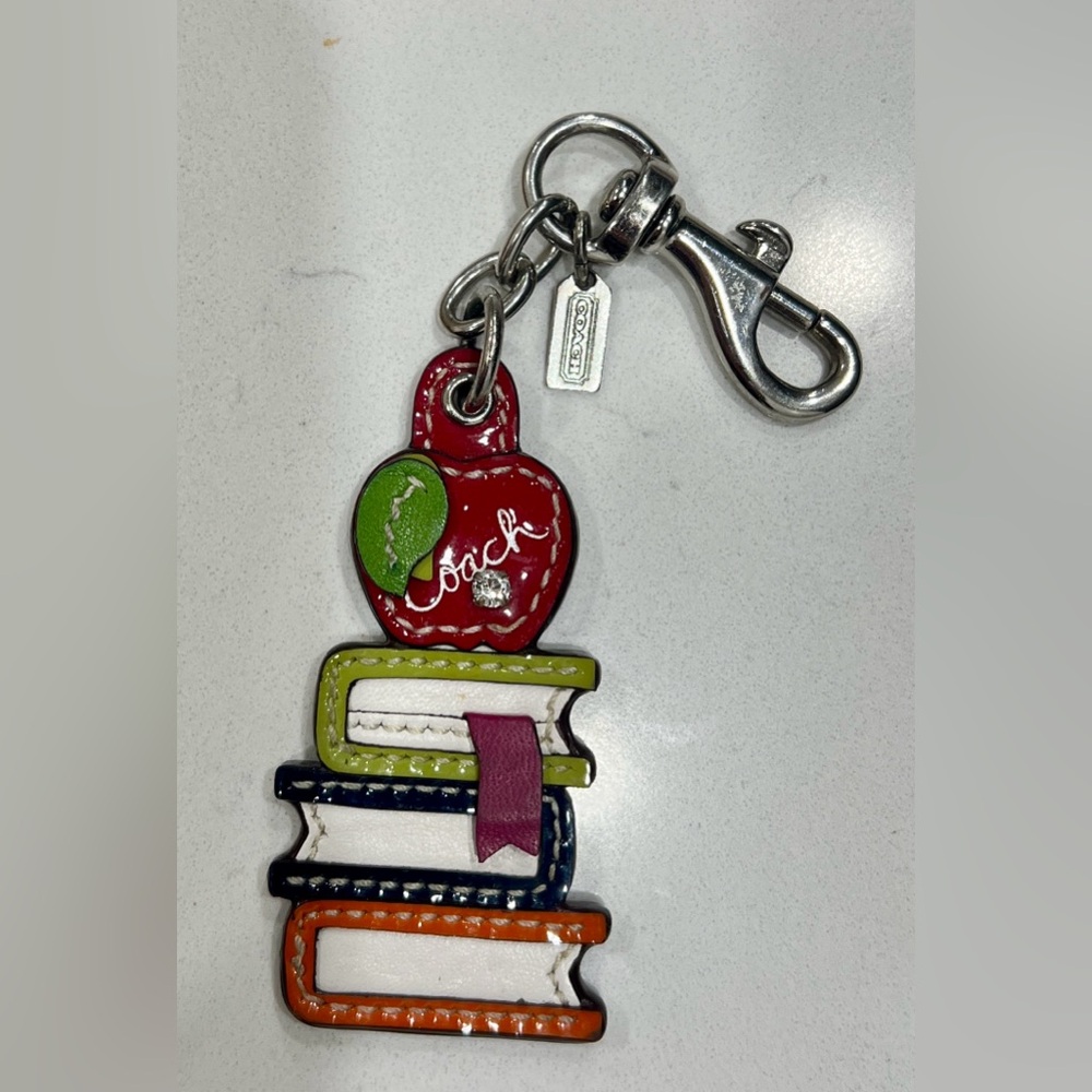 Coach RARE Multicolor Books Rhinestone Apple Keychain Fob Bag Charm 92948